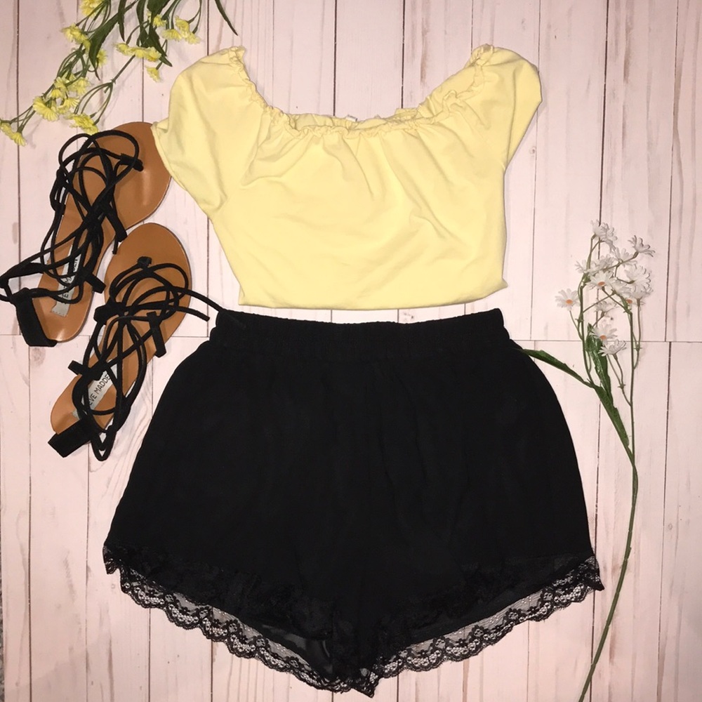 Lush Lacy Black Flowy Shorts